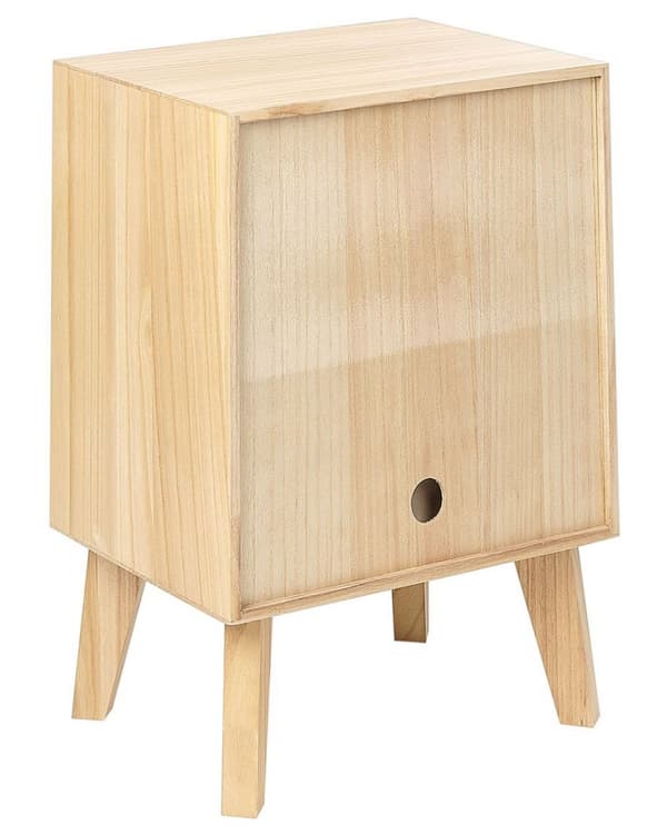 1 Skuffe Natbord Lys Træ Paulownia med Rattan Front Skuffe Boho Style Kørebord