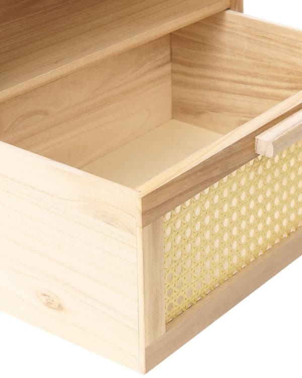 1 Skuffe Natbord Lys Træ Paulownia med Rattan Front Skuffe Boho Style Kørebord