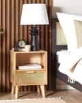 Miniatyrbillede 2 af 9: 1 Skuffe Natbord Lys Træ Paulownia med Rattan Front Skuffe Boho Style Kørebord