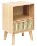 Miniatyrbillede 1 af 9: 1 Skuffe Natbord Lys Træ Paulownia med Rattan Front Skuffe Boho Style Kørebord