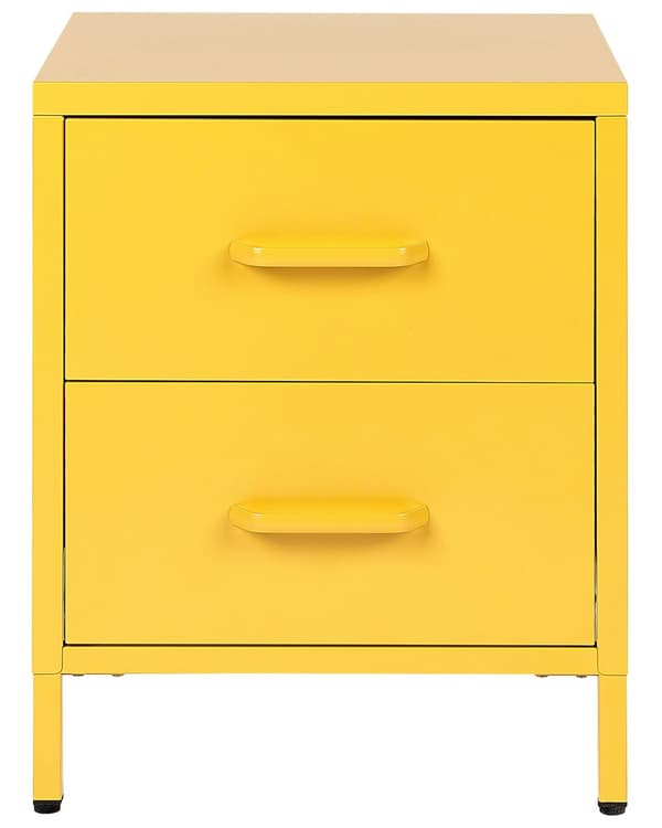 Nattbord Gul Metall Industriell Design 2 Skuffer Soverom Oppbevaring