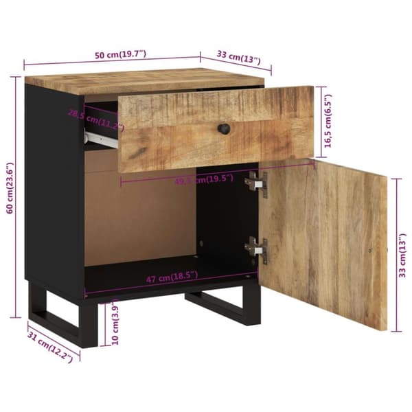 vidaXL Nattbord 50x33x60 cm heltre mango og konstruert tre