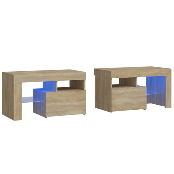 vidaXL Nattbord 2 stk med LED sonoma eik 70x36,5x40 cm