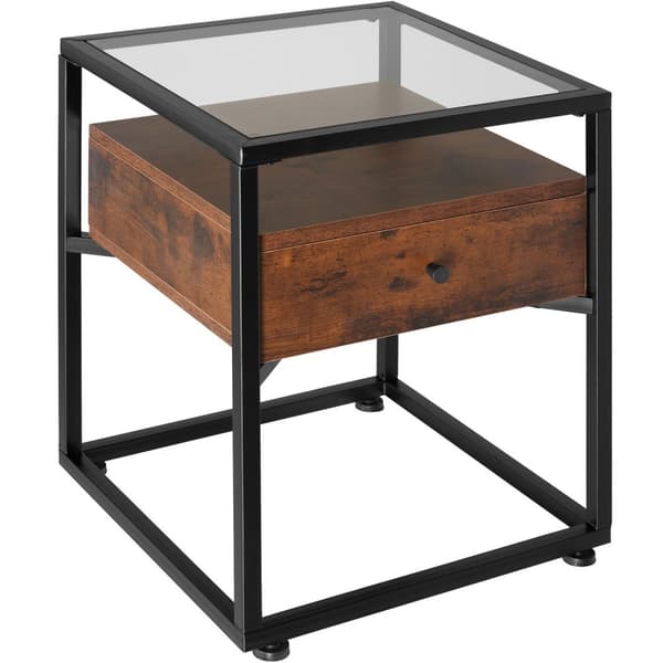 Sengebord Preston 43x45x54,5cm - Industrielt mørkt træ, rustikt