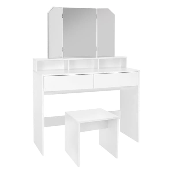 Klädbord med 3-delad fällbar spegel 100x40x140 cm vit spånskiva ML-Design