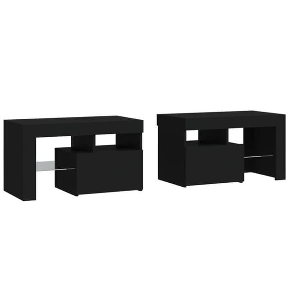 vidaXL Nattbord 2 stk med LED svart 70x36,5x40 cm