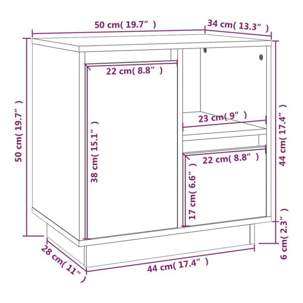 vidaXL sengebord 50x34x50 cm massivt fyrretræ gyldenbrun
