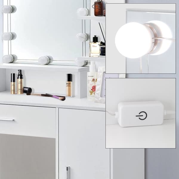 ML Design dressingbord vit, frisörbord med LED-belysning, spegel, 1 lådor, 3 fack och skåp, 90x38x137 cm, kosmetiska bord för damer och tjejer