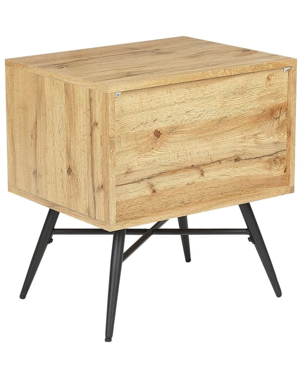 Yöpöytä vaalea puu 50 x 55 x 40 cm MDF-levy metalli hylly laatikko sivupöytä skandinaavinen