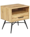 Pikkukuva 1 / 8: Yöpöytä vaalea puu 50 x 55 x 40 cm MDF-levy metalli hylly laatikko sivupöytä skandinaavinen
