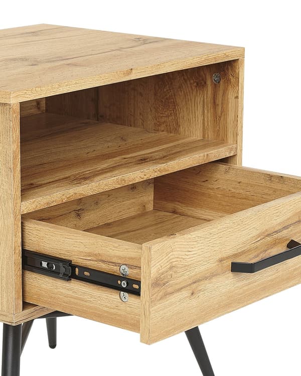 Sengebord lyst træ MDF med 2 hylder 1 skuffe Minimalistisk moderne soveværelsesstykke