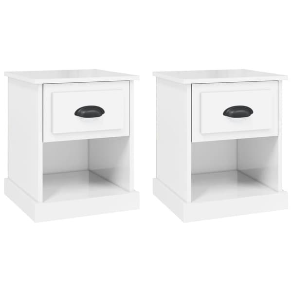 vidaXL Sängbord 2 st vit högglans 39x39x47,5 cm konstruerat trä