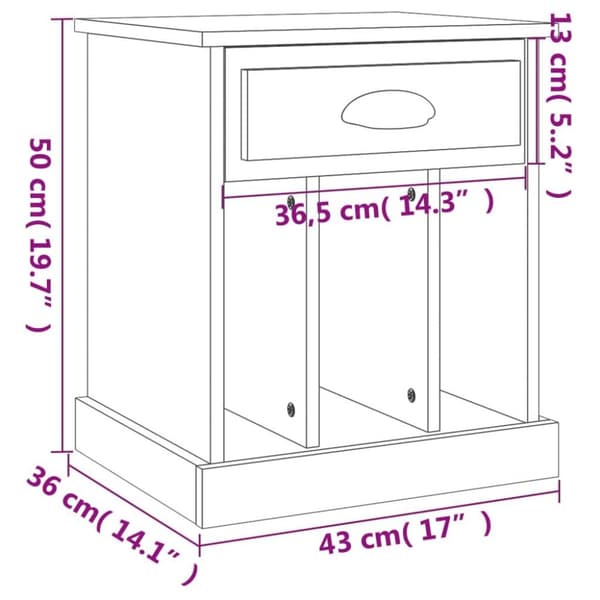 vidaXL sengeborde 2 stk. 43x36x50 cm grå sonoma-eg