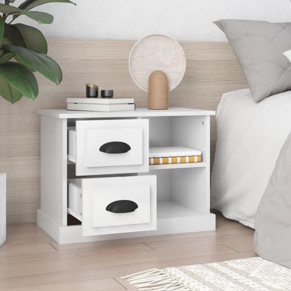 vidaXL sengebord 60x35,5x45 cm hvid højglans