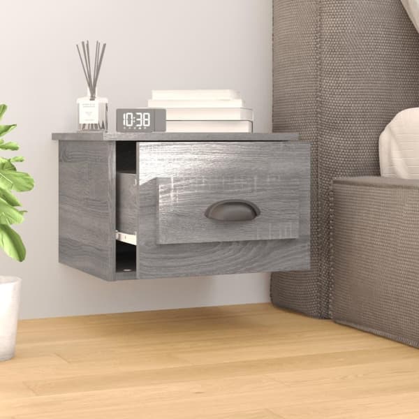 vidaXL Seinäkiinnitettävät yöpöydät 2 kpl harmaa Sonoma 41,5x36x28 cm
