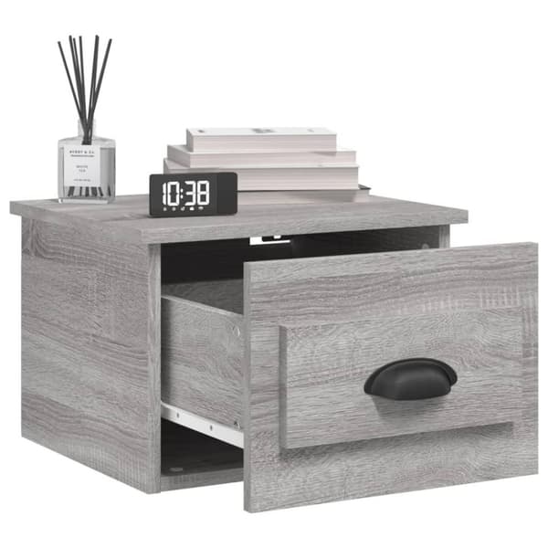 vidaXL Seinäkiinnitettävät yöpöydät 2 kpl harmaa Sonoma 41,5x36x28 cm