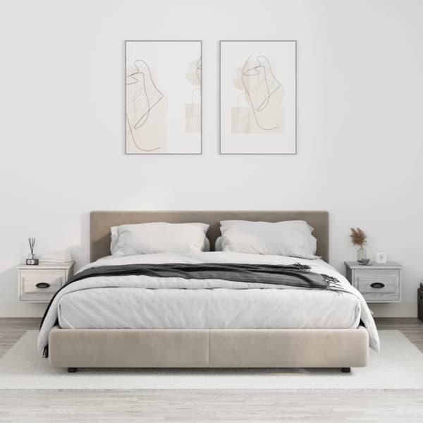 vidaXL Seinäkiinnitettävät yöpöydät 2 kpl harmaa Sonoma 41,5x36x28 cm