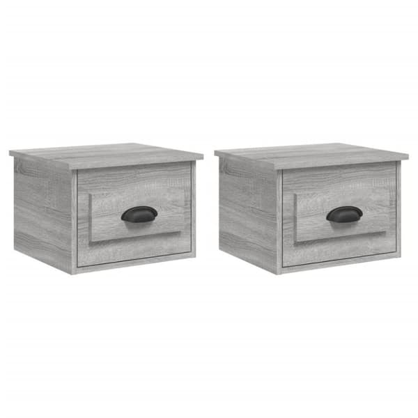 vidaXL Seinäkiinnitettävät yöpöydät 2 kpl harmaa Sonoma 41,5x36x28 cm