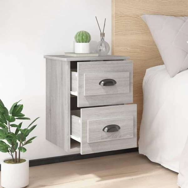 vidaXL Seinäkiinnitettävät yöpöydät 2 kpl harmaa Sonoma 41,5x36x53 cm