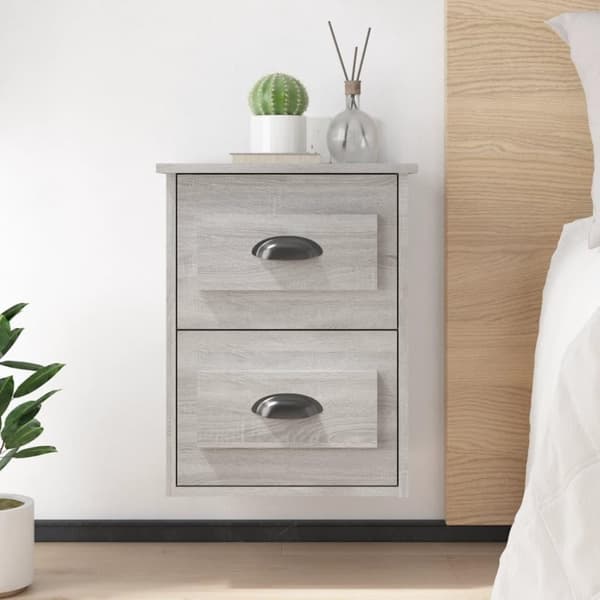 vidaXL Seinäkiinnitettävät yöpöydät 2 kpl harmaa Sonoma 41,5x36x53 cm