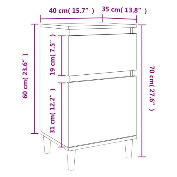 vidaXL sengeborde 2 stk. 40x35x70 cm brun egetræsfarve