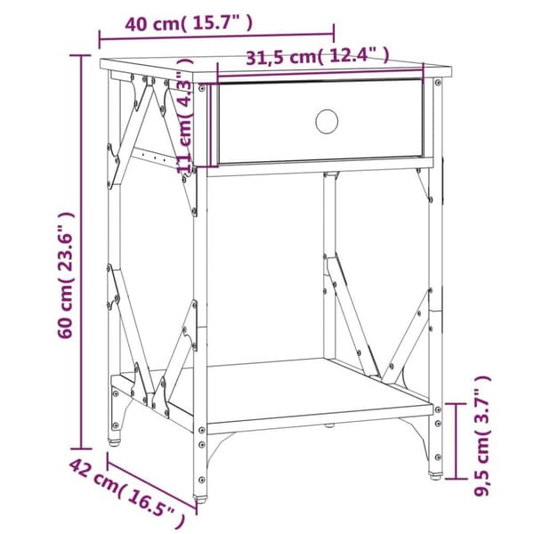 vidaXL Nattbord svart 40x42x60 cm konstruert tre