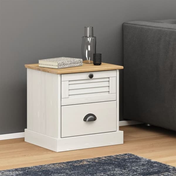 vidaXL sengebord VIGO 42x35x42 cm massivt fyrretræ hvid