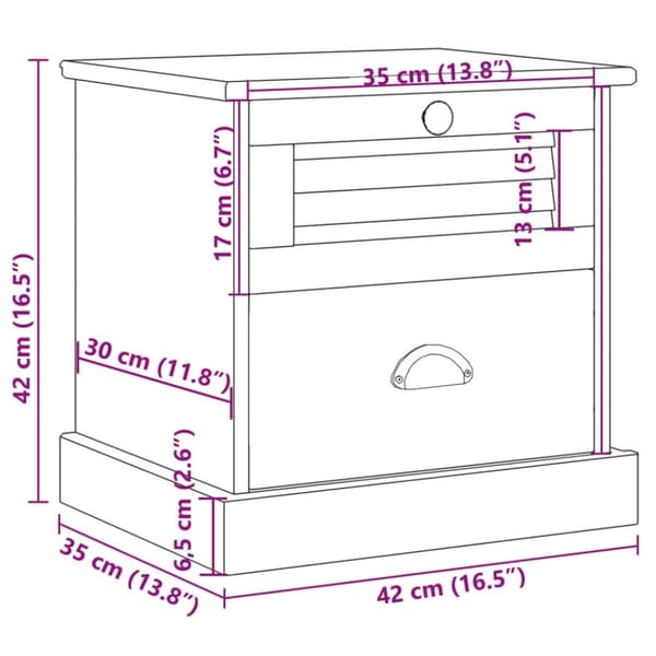 vidaXL Nattbord VIGO 42x35x42 cm heltre furu