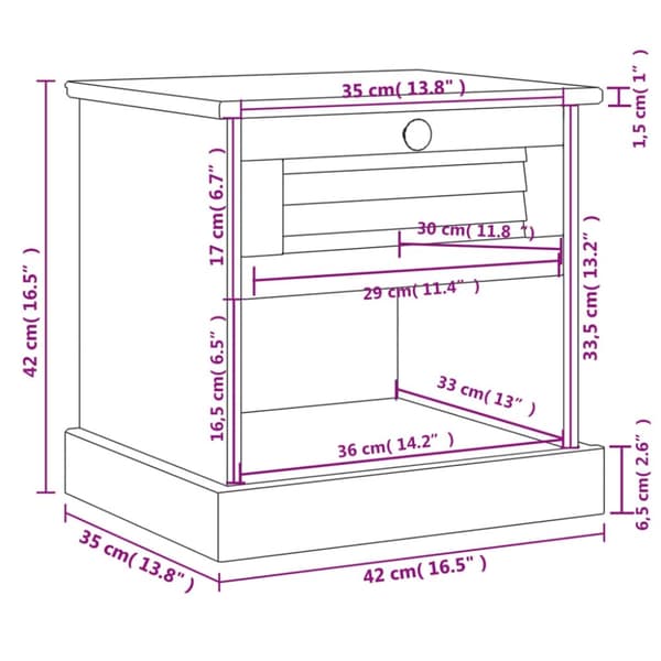 vidaXL Nattbord VIGO hvit 42x35x42 cm heltre furu