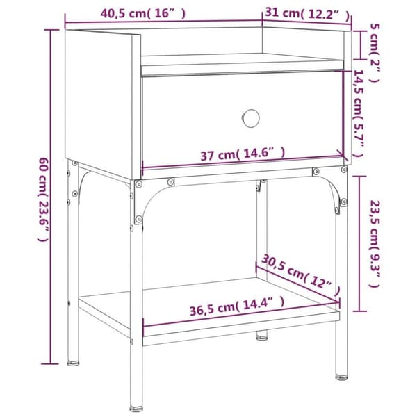 vidaXL Nattbord røkt eik 40,5x31x60 cm konstruert tre