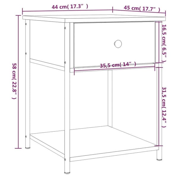 vidaXL Nattbord røkt eik 44x45x58 cm konstruert tre