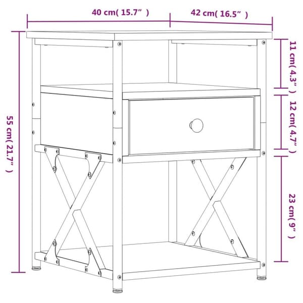 vidaXL sengebord 40x42x55 cm konstrueret træ sonoma-eg
