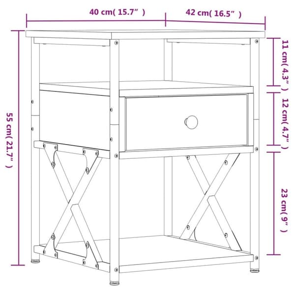 vidaXL Nattbord brun eik 40x42x55 cm konstruert tre