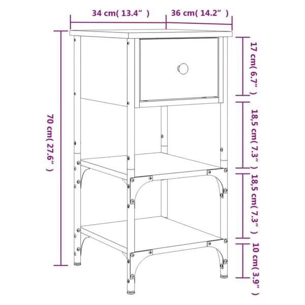 vidaXL sengebord 34x36x70 cm konstrueret træ sort