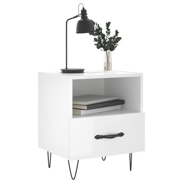 vidaXL sengebord 40x35x47,5 cm konstrueret træ hvid højglans