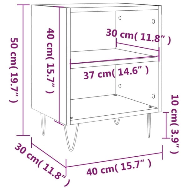 vidaXL sengeborde 2 stk. 40x30x50 cm konstrueret træ grå sonoma-eg