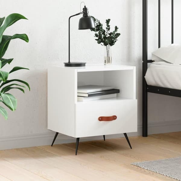 vidaXL sengebord 40x35x47,5 cm konstrueret træ hvid højglans