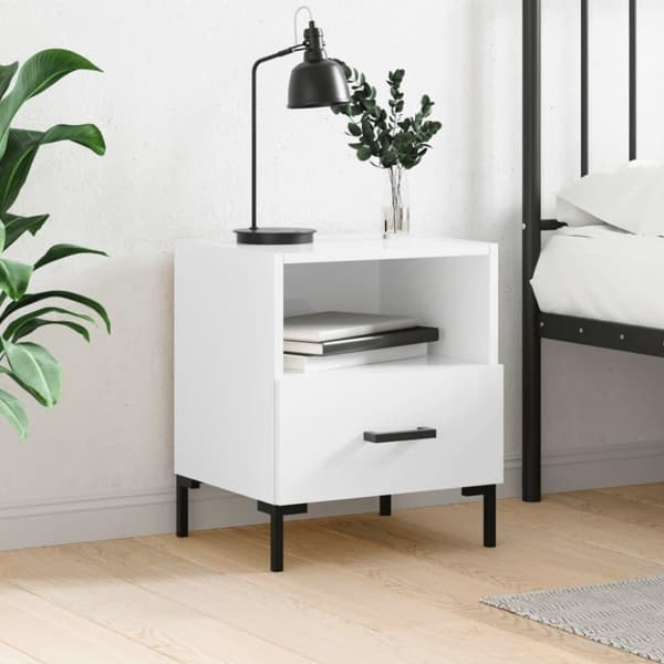 vidaXL sengebord 40x35x47,5 cm konstrueret træ hvid højglans