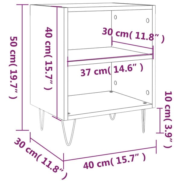 vidaXL sengeborde 2 stk. 40x30x50 cm konstrueret træ betongrå