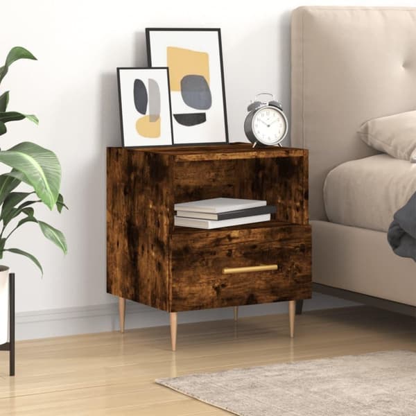 vidaXL sengebord 40x35x47,5 cm konstrueret træ røget egetræ