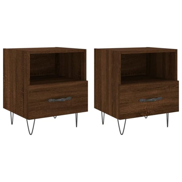 vidaXL sengeborde 2 stk. 40x35x47,5 cm konstrueret træ brunt egetræ