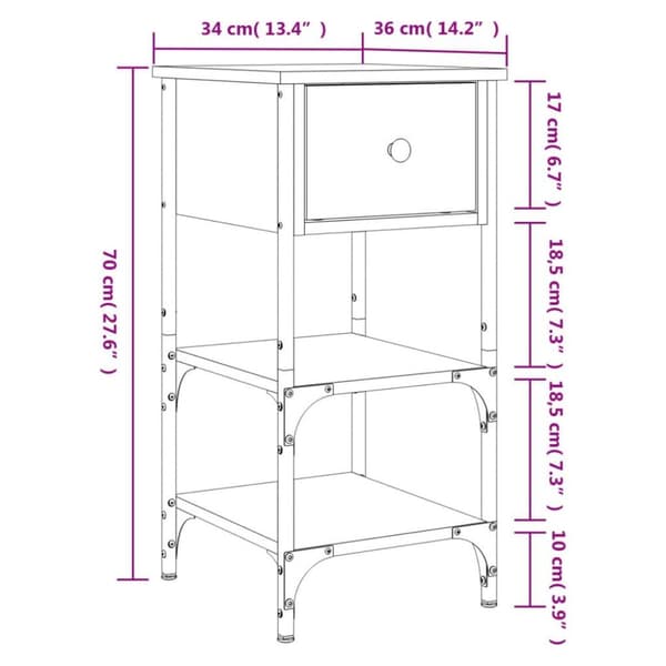 vidaXL sengebord 34x36x70 cm konstrueret træ sonoma-eg