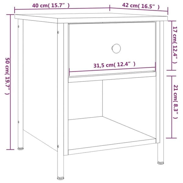 vidaXL sengebord 40x42x50 cm konstrueret træ røget egetræsfarve