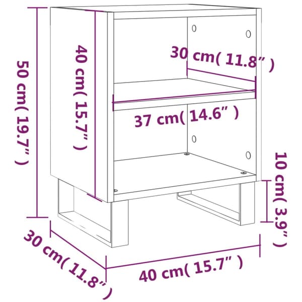 vidaXL Nattbord hvit 40x30x50 cm konstruert tre
