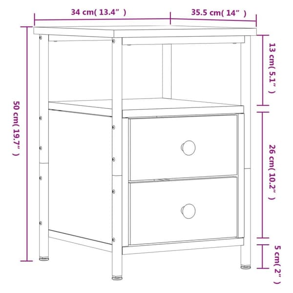 vidaXL sengebord 34x35,5x50 cm konstrueret træ grå sonoma-eg