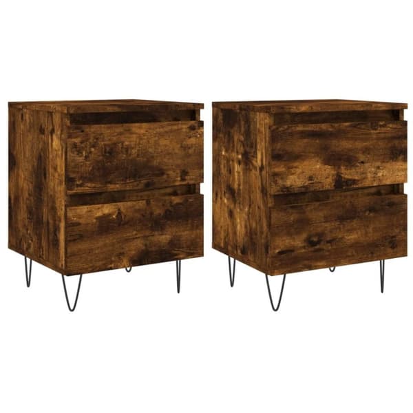vidaXL sengeborde 2 stk. 40x35x50 cm konstrueret træ røget egetræ