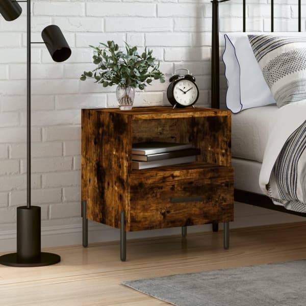 vidaXL sengebord 40x35x47,5 cm konstrueret træ røget egetræ