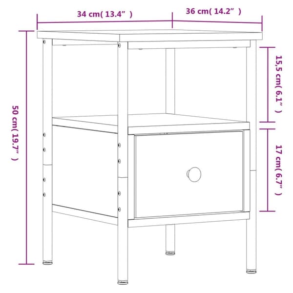 vidaXL Sängbord rökfärgad ek 34x36x50 cm konstruerat trä