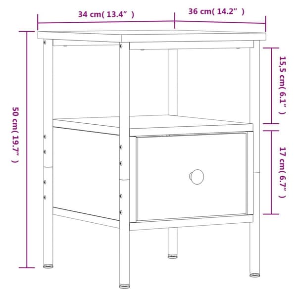 vidaXL sengebord 34x36x50 cm konstrueret træ sonoma-eg