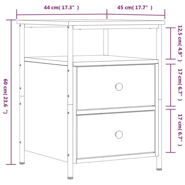 vidaXL sengebord 44x45x60 cm konstrueret træ sonoma-eg